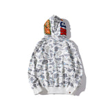 A Ape Print Jacket Shark Head Luminous Starry Sky Double Hood Sweater Men and Women Zipper Fleece Padded Coat