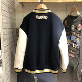 Cheerleader Letterman Jacket Fleece-Lined Thick Loose BF Versatile Baseball Uniform