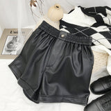 Leather Shorts High Waist Leather Shorts Women Fall and Winter Outer Wear Wide Leg Leisure PU Leather Boot Pants