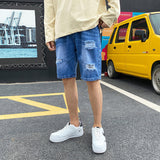 Men Distressed Jeans Man Ripped Jean Deconstructed Denim Pants Men Jean Short Man Denim Short Pant Summer Ripped Denim Shorts Men Loose Five-Point Pants Men Jeans Shorts