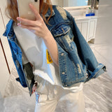 Pearl Jean Jacket Autumn Ripped Denim Jacket Women's Casual Jacket