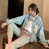 Pearl Jean Jacket Autumn Coat Women's Fashion Loose Spring and Autumn Tops