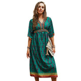 Russian Style Dress V-neck Sexy Casual Vacation Style Dress