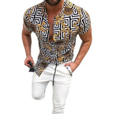 Men Shirt Fashion Slim Fit Shirt Short Sleeve Shirt Large Size Casual Top Summer Menswear Trend 3D Printing Stand Collar Cardigan Shirt