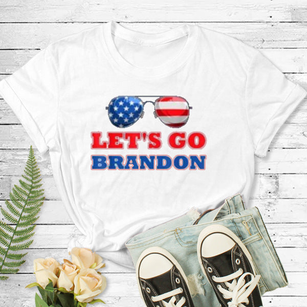 Let's Go Brandon T Shirt Glasses Printed Short Sleeve Men's and Women's Tops