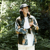 Men Shacket Long Sleeve Autumn Shirt Autumn Irregular Patch Stitching Casual Couple Shirt