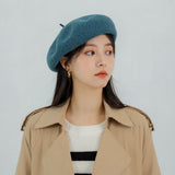 Beret Hat Women 'S Autumn And Winter Solid Color Wool British Vintage Painter Hat