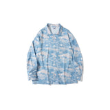 Mens Fall Outfits Vintage Long Sleeve Printed Shirt Loose Baggy Couple Shirt