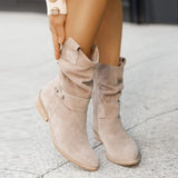 Coachella Festival Boots plus Size Bootie European and American Style round Head Metal Buckle Side Zipper Low Heel Square Heel Fashion Boots