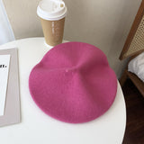 Beret Hat Pure Color Wool Women's Autumn and Winter Painter Cap Retro