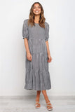 Red Peasant Dress Spring/Summer Puff Sleeve Plaid Polka Dot Stitching Loose Dress Long Dress