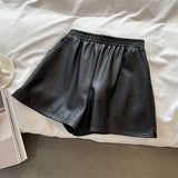 Leather Shorts Elastic Waist Pu Women's Autumn Loose Casual High Waist Wide-Leg A- line Shorts