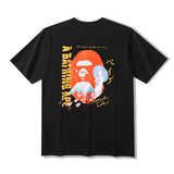 A Ape Print T Shirt Summer Fuji Mountain Cherry Blossom Printed Short Sleeve T-shirt