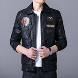 Hand Painted Leather Jackets Coat Men's Autumn and Winter Men's Leather Jacket Air Force Pilot PU Leather Motorcycle