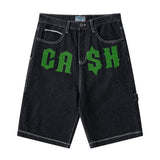 Men Jean Shorts Letter Washed Denim Shorts Men's High Street Loose Straight Shorts Summer Bermuda Shorts