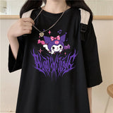 Kuromi Costume Harajuku Cartoon Gothic Printed Short Sleeve T-shirt
