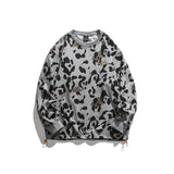 Men Shacket Long Sleeve Autumn Shirt Autumn Monochrome Leopard Print Loose Round Neck Youth Sweater