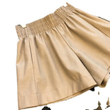 Leather Shorts French High Waist Bud PU Leather Shorts A- line Wide Leg Cropped Pants