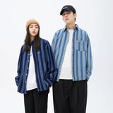 Men Shacket Long Sleeve Autumn Shirt Spring Striped Shirt Long Sleeve Students' Top Outerwear Men