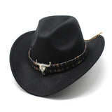 Wester Hats Western Cowboy Hat Ox Horn Woolen Jazz Top Hat Male Ladies' National Style Felt Cap