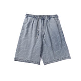 Men Jean Shorts Letter Printed Washed Denim Shorts Men's Summer Street Casual Loose Straight Shorts