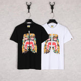 A Ape Print T Shirt Summer Zipper Printed Short Sleeve