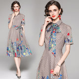 Russian Style Dress Fashionable Waist Slimming Positioning Printed Dress
