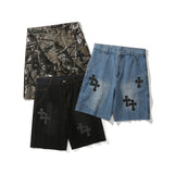 Men Jean Shorts Embroidered Denim Shorts Men's High Street Fashion Brand Summer Street Fashion Loose Pants