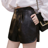 Leather Shorts Casual A- line Leather Pants High Waist Shorts Spring and Autumn Women's Winter Wear Wide Leg
