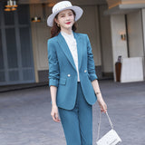 Women Pants Suit Uniform Designs Formal Style Office Lady Bussiness Attire Long Sleeve Fashion Casual Small Suit Two-Piece Set