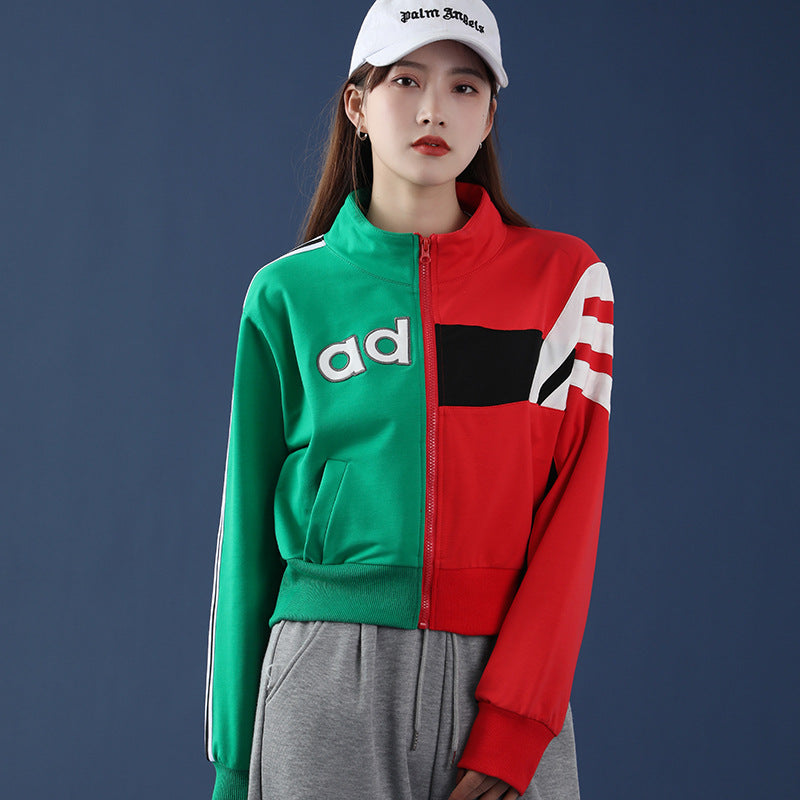 80's Colorful Leather Jacket Spring and Autumn Women's Jacket Sports Hoodie Short Coat