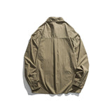 Men Shacket Long Sleeve Autumn Shirt Autumn Solid Color Simple Fashion Loose Retro Workwear Shirt Men