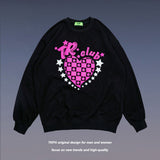 Mens Fall Outfits Love Puff Print Harajuku Style Hip Hop Crew Neck Pullover Sweatshirt Men and Women Couple