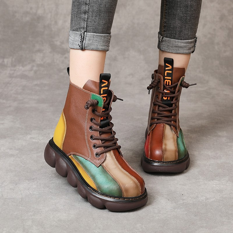 Coachella Ankle Boots Autumn Winter Assorted Colors Thick Bottom Lace-up Retro Leather Martin Boots Round Head