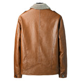 80's Leather Jacket Fall Winter Men Fleece Leather Jacket Lapel Warm PU Leather Jacket Men's Coat