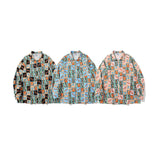 Mens Fall Outfits Vintage Long Sleeve Printed Shirt Loose Baggy Couple Shirt