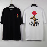 Palm Angels Rose Printed round Neck T-shirt Men and Women Loose Short Sleeve