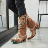Coachella Ankle Boots Round Toe Brown Viscose Shoes