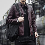 Leather Biker Coat Gothic Leather Jacket Men Pu Jackets Motorcycle Leather Coat Men's Spring and Autumn Trend Stand-up Collar Slim Fit Stand Collar Jacket