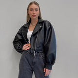 Urban Leather Jacket Locomotive Style PU Leather Lapel Short Loose Slimming Jacket Fur Coat Coat