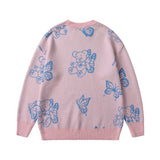 Men Fall Outfits Hip Hop Bear Jacquard Loose-Fitting Pullover Sweaters Coat