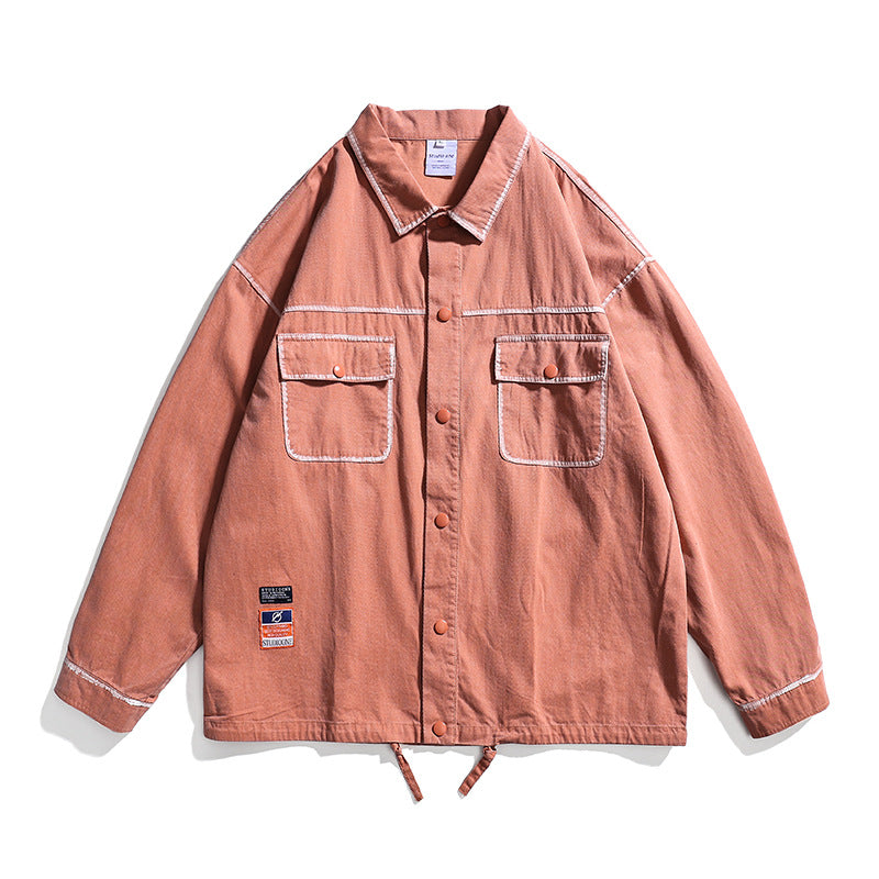 Spring Men's All-Match Workwear Lapel Shirt Jacket Large Size Sports Retro Casual Jacket Men Jacket