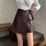 Leather Shorts Irregular Leather Skirt Skirt Design Pantskirt Women's Autumn and Winter Leather Pants High Waist Leather Shorts