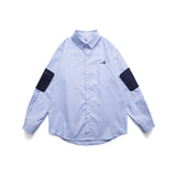 Men Shacket Long Sleeve Autumn Shirt Loose Long Sleeve Striped Embroidered Lapel Shirt for Men