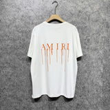 Amiri T Shirt Orange Splash Paint Printed Casual Round Neck