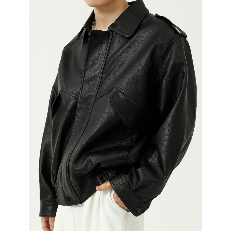 80 'S Leather Jacket Fall Loose Personality PU Leather Coat Casual Jacket Coat Men