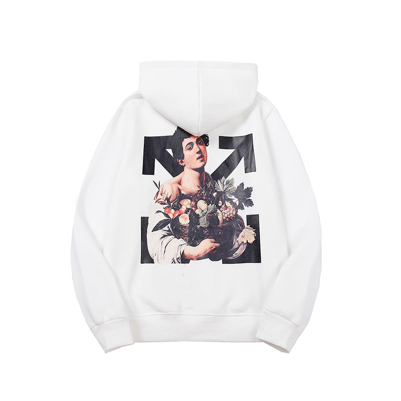 Autumn And Winter Women Bridal Bouquet Basket Pattern Printing Velvet Padded Hooded Sweatshirt
