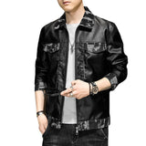 Two Tone Leather Jacket Autumn and Winter Leather Coat Men's Motorcycle Lapel Flight Suit Leather Jacket Color Matching Casual Jacket