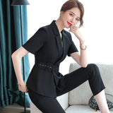 Women Pants Suit Uniform Designs Formal Style Office Lady Bussiness Attire Short Sleeve Slim Fit Business Suit Work Clothes