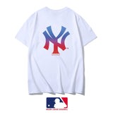 MLB T Shirt Fashion Brand Front Embroidery NY Back Color Matching Letters round Neck Short Sleeve T-shirt Summer